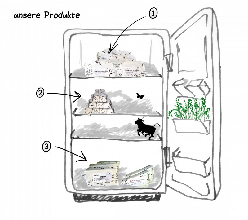 der Kühlschrank von la festuca - mit Milchprodukten, Büscion, Käse, Milch, Joghurt, Fruchtjoghurt, Milch